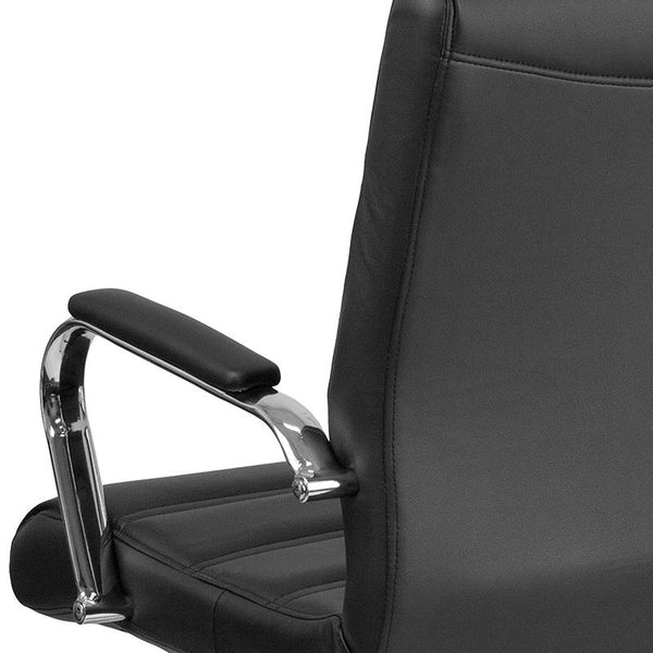 Flash Furniture Mid-Back Black Leather Executive Swivel Chair with Chrome Base and Arms - GO-2286M-BK-GG