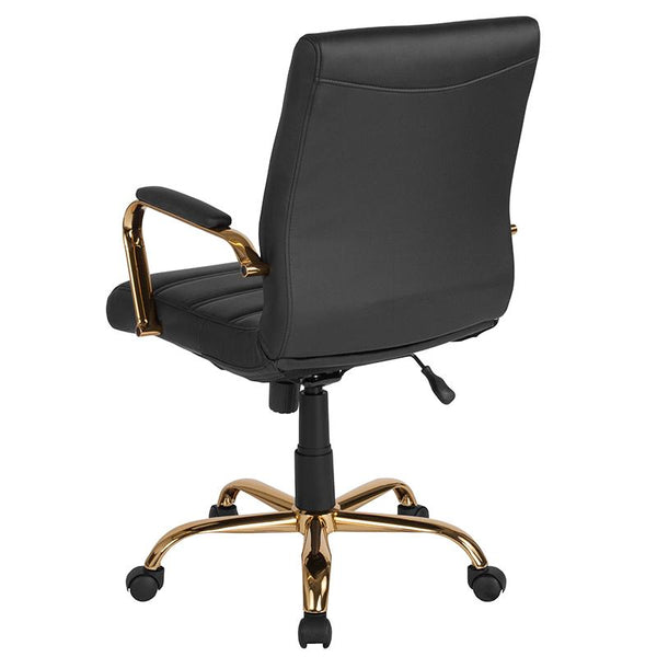 Flash Furniture Mid-Back Black Leather Executive Swivel Chair with Gold Frame and Arms - GO-2286M-BK-GLD-GG