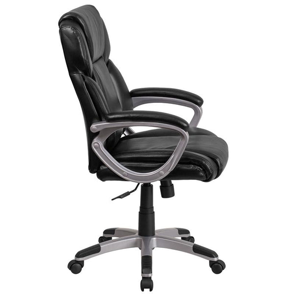 Flash Furniture Mid-Back Black Leather Executive Swivel Chair with Padded Arms - GO-2236M-BK-GG