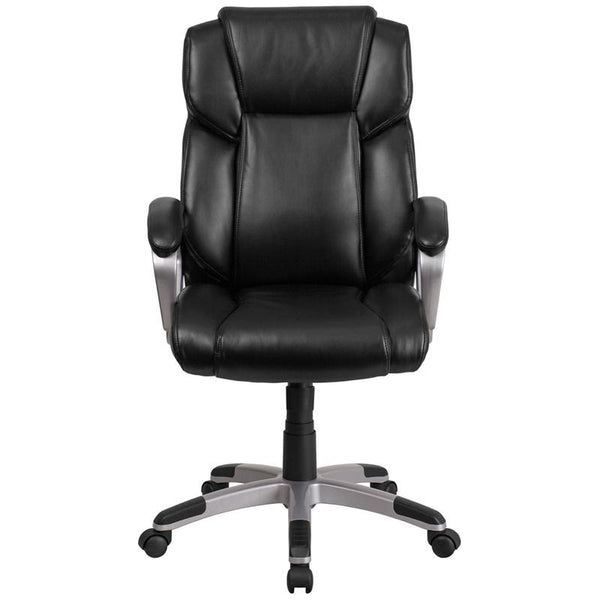 Flash Furniture Mid-Back Black Leather Executive Swivel Chair with Padded Arms - GO-2236M-BK-GG