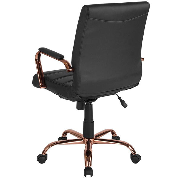 Flash Furniture Mid-Back Black Leather Executive Swivel Chair with Rose Gold Frame and Arms - GO-2286M-BK-RSGLD-GG