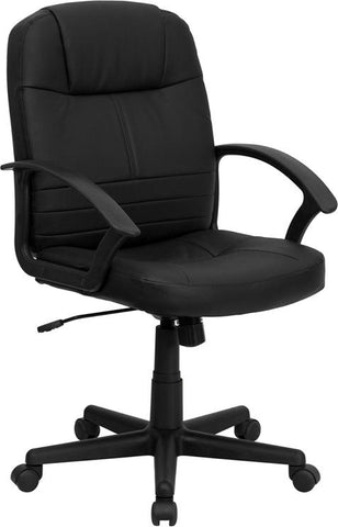 Flash Furniture Mid-Back Black Leather Executive Swivel Chair with Rounded Back and Arms - BT-8075-BK-GG