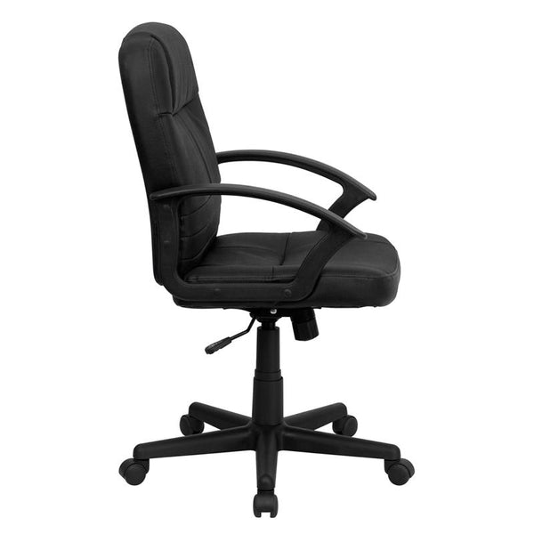 Flash Furniture Mid-Back Black Leather Executive Swivel Chair with Rounded Back and Arms - BT-8075-BK-GG