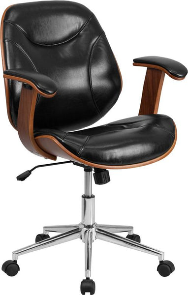 Flash Furniture Mid-Back Black Leather Executive Wood Swivel Chair with Arms - SD-SDM-2235-5-BK-GG