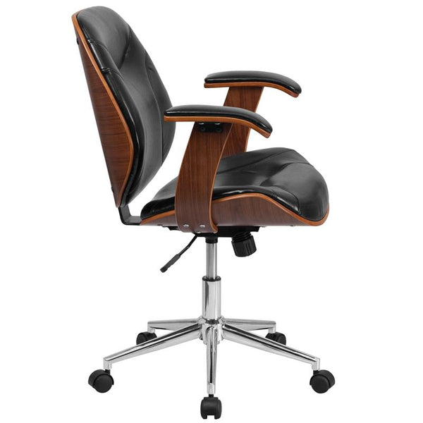 Flash Furniture Mid-Back Black Leather Executive Wood Swivel Chair with Arms - SD-SDM-2235-5-BK-GG