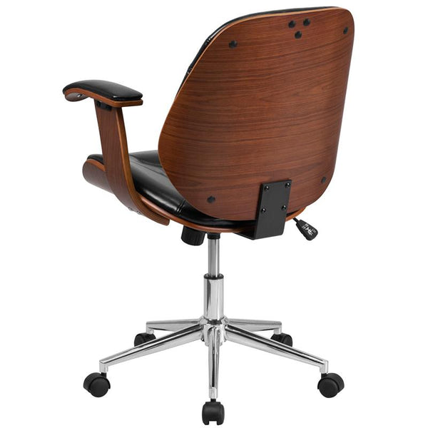 Flash Furniture Mid-Back Black Leather Executive Wood Swivel Chair with Arms - SD-SDM-2235-5-BK-GG