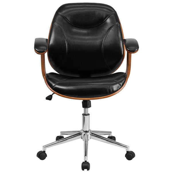 Flash Furniture Mid-Back Black Leather Executive Wood Swivel Chair with Arms - SD-SDM-2235-5-BK-GG