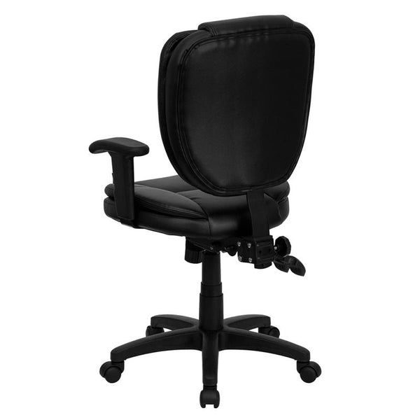 Flash Furniture Mid-Back Black Leather Multifunction Ergonomic Swivel Task Chair with Pillow Top Cushioning and Arms - GO-930F-BK-LEA-ARMS-GG