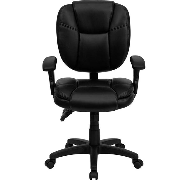 Flash Furniture Mid-Back Black Leather Multifunction Ergonomic Swivel Task Chair with Pillow Top Cushioning and Arms - GO-930F-BK-LEA-ARMS-GG