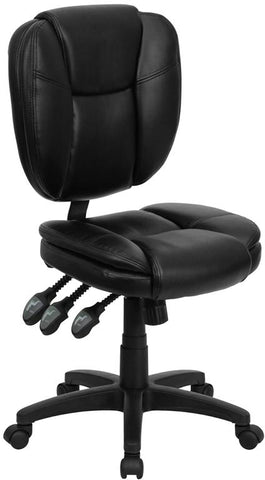 Flash Furniture Mid-Back Black Leather Multifunction Ergonomic Swivel Task Chair with Pillow Top Cushioning - GO-930F-BK-LEA-GG