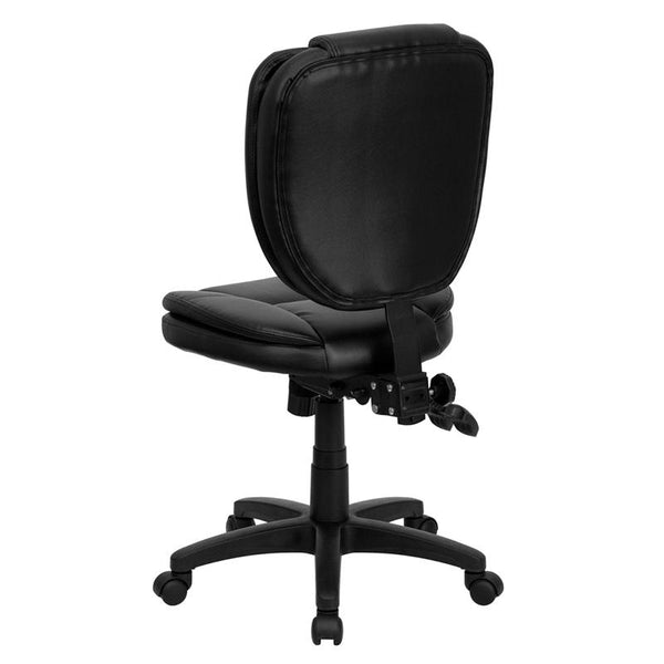 Flash Furniture Mid-Back Black Leather Multifunction Ergonomic Swivel Task Chair with Pillow Top Cushioning - GO-930F-BK-LEA-GG