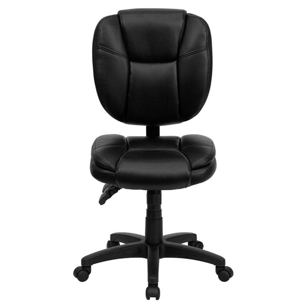 Flash Furniture Mid-Back Black Leather Multifunction Ergonomic Swivel Task Chair with Pillow Top Cushioning - GO-930F-BK-LEA-GG