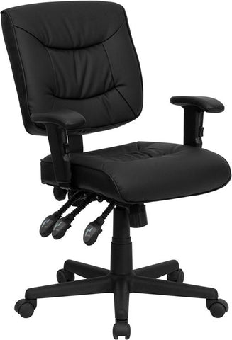 Flash Furniture Mid-Back Black Leather Multifunction Swivel Task Chair with Adjustable Arms - GO-1574-BK-A-GG