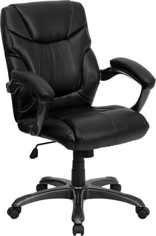 Flash Furniture Mid-Back Black Leather Overstuffed Swivel Task Chair with Arms - GO-724M-MID-BK-LEA-GG