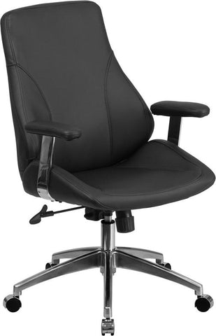 Flash Furniture Mid-Back Black Leather Smooth Upholstered Executive Swivel Chair with Arms - BT-90068M-GG