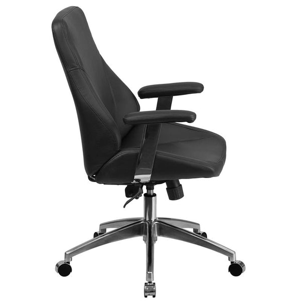 Flash Furniture Mid-Back Black Leather Smooth Upholstered Executive Swivel Chair with Arms - BT-90068M-GG