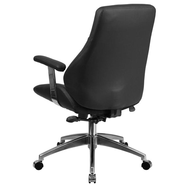 Flash Furniture Mid-Back Black Leather Smooth Upholstered Executive Swivel Chair with Arms - BT-90068M-GG