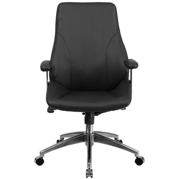 Flash Furniture Mid-Back Black Leather Smooth Upholstered Executive Swivel Chair with Arms - BT-90068M-GG