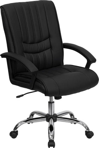 Flash Furniture Mid-Back Black Leather Swivel Manager's Chair with Arms - BT-9076-BK-GG