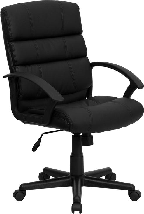 Flash Furniture Mid-Back Black Leather Swivel Task Chair with Arms - GO-1004-BK-LEA-GG