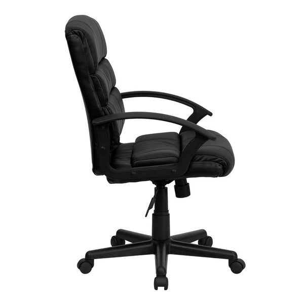 Flash Furniture Mid-Back Black Leather Swivel Task Chair with Arms - GO-1004-BK-LEA-GG