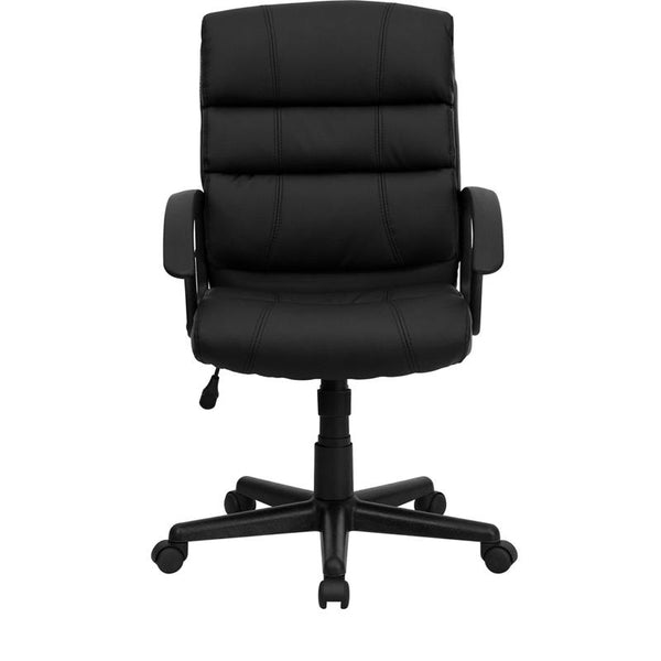 Flash Furniture Mid-Back Black Leather Swivel Task Chair with Arms - GO-1004-BK-LEA-GG