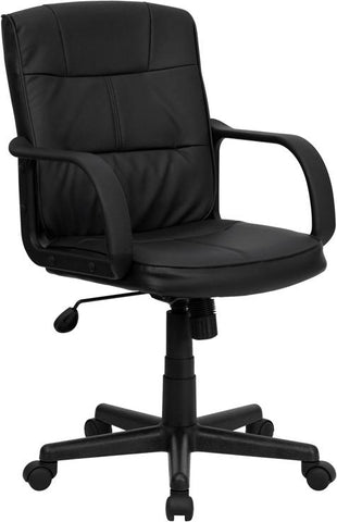 Flash Furniture Mid-Back Black Leather Swivel Task Chair with Arms - GO-228S-BK-LEA-GG