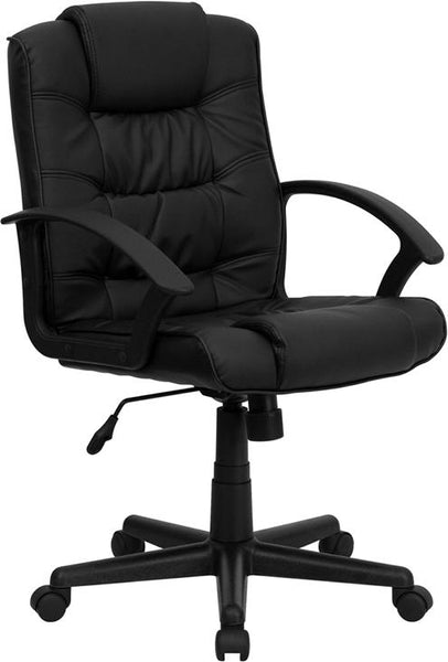 Flash Furniture Mid-Back Black Leather Swivel Task Chair with Arms - GO-937M-BK-LEA-GG