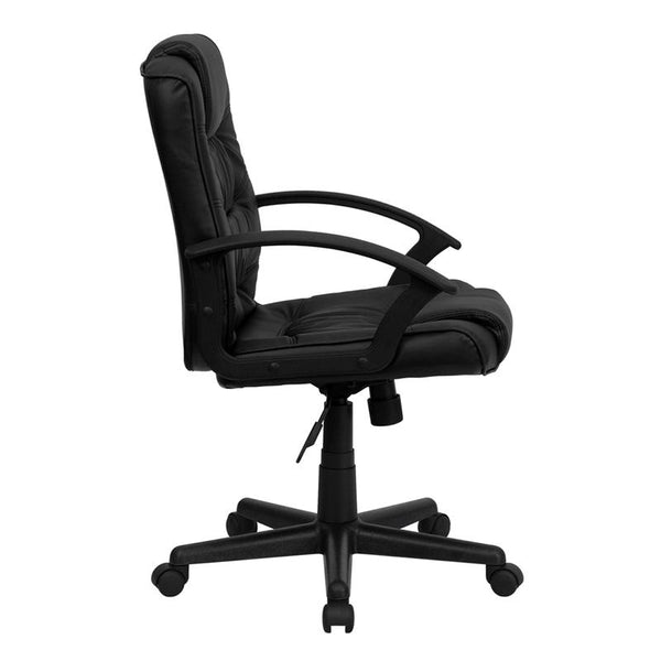 Flash Furniture Mid-Back Black Leather Swivel Task Chair with Arms - GO-937M-BK-LEA-GG