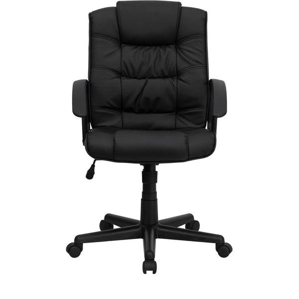 Flash Furniture Mid-Back Black Leather Swivel Task Chair with Arms - GO-937M-BK-LEA-GG