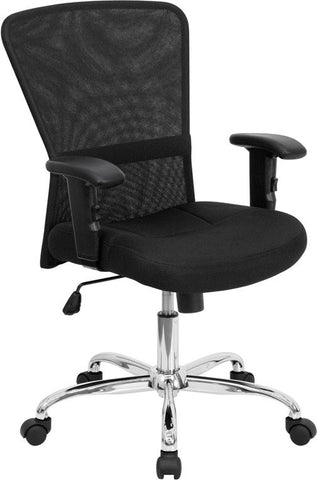 Flash Furniture Mid-Back Black Mesh Contemporary Swivel Task Chair with Chrome Base and Adjustable Arms - GO-5307B-GG