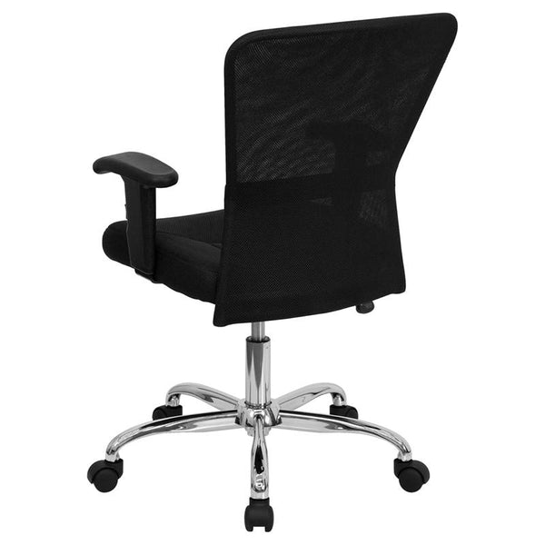 Flash Furniture Mid-Back Black Mesh Contemporary Swivel Task Chair with Chrome Base and Adjustable Arms - GO-5307B-GG