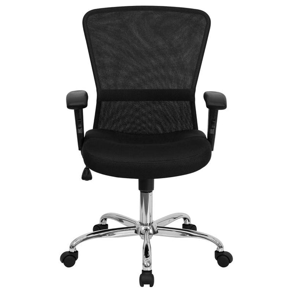 Flash Furniture Mid-Back Black Mesh Contemporary Swivel Task Chair with Chrome Base and Adjustable Arms - GO-5307B-GG