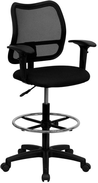 Flash Furniture Mid-Back Black Mesh Drafting Chair with Adjustable Arms - WL-A277-BK-AD-GG