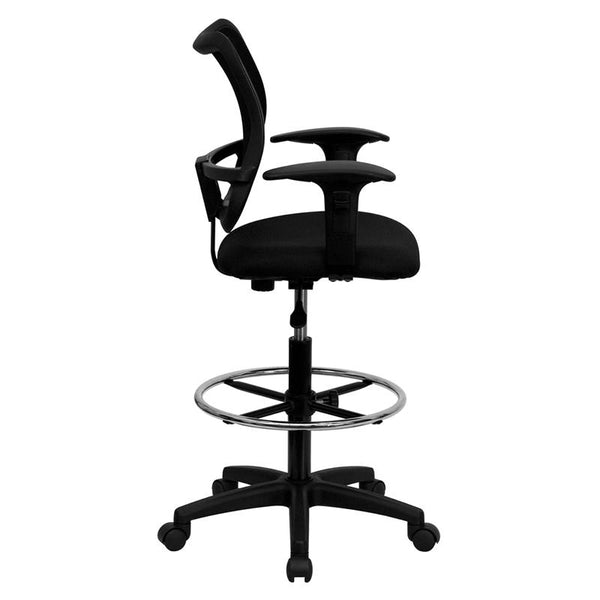 Flash Furniture Mid-Back Black Mesh Drafting Chair with Adjustable Arms - WL-A277-BK-AD-GG