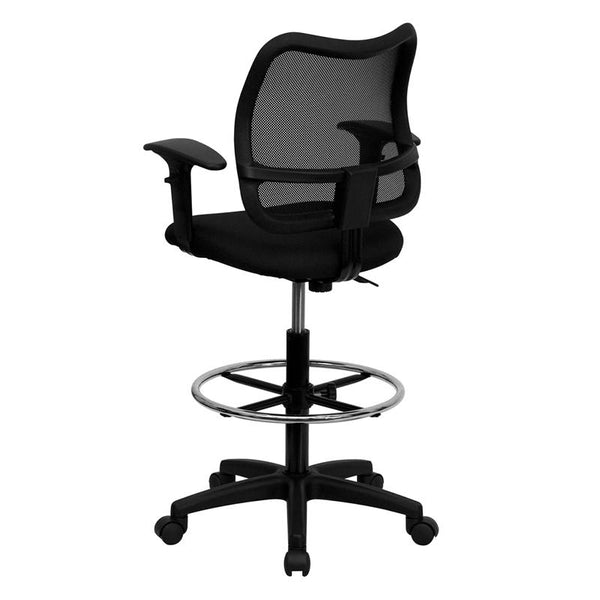 Flash Furniture Mid-Back Black Mesh Drafting Chair with Adjustable Arms - WL-A277-BK-AD-GG