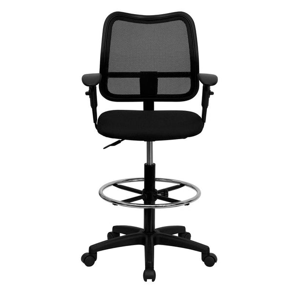 Flash Furniture Mid-Back Black Mesh Drafting Chair with Adjustable Arms - WL-A277-BK-AD-GG