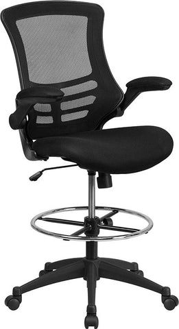 Flash Furniture Mid-Back Black Mesh Drafting Chair with Adjustable Foot Ring and Flip-Up Arms - BL-X-5M-D-GG