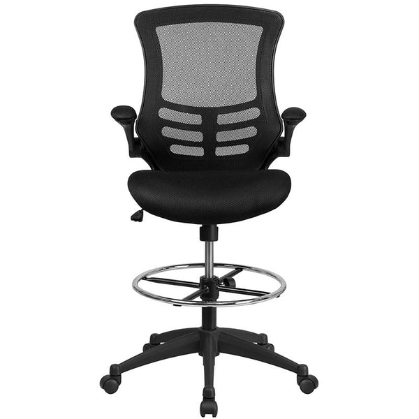 Flash Furniture Mid-Back Black Mesh Drafting Chair with Adjustable Foot Ring and Flip-Up Arms - BL-X-5M-D-GG