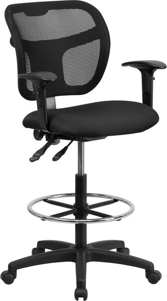 Flash Furniture Mid-Back Black Mesh Drafting Chair with Back Height Adjustment and Adjustable Arms - WL-A7671SYG-BK-AD-GG