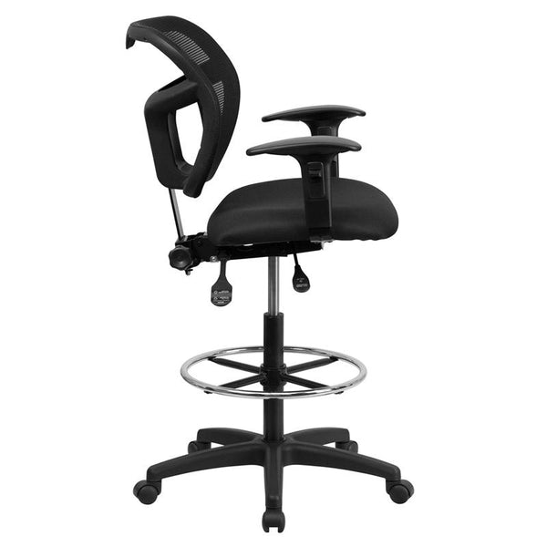 Flash Furniture Mid-Back Black Mesh Drafting Chair with Back Height Adjustment and Adjustable Arms - WL-A7671SYG-BK-AD-GG