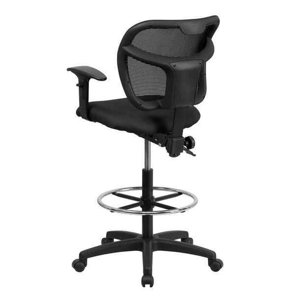 Flash Furniture Mid-Back Black Mesh Drafting Chair with Back Height Adjustment and Adjustable Arms - WL-A7671SYG-BK-AD-GG