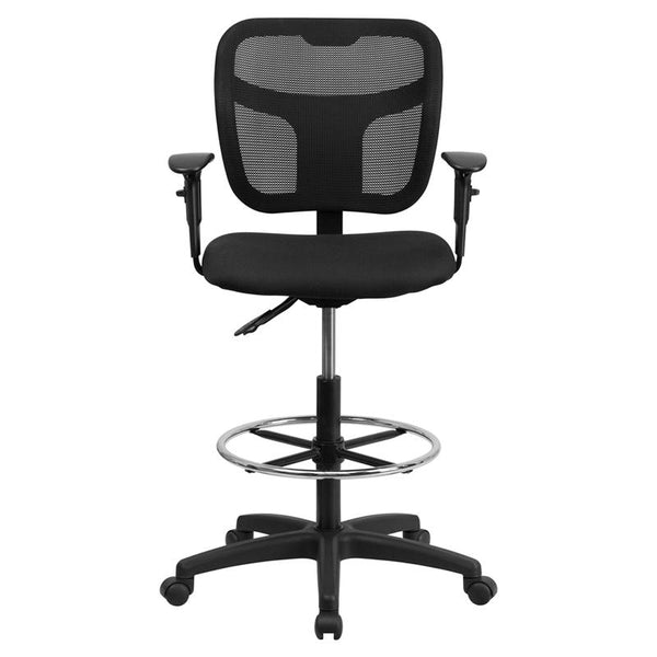 Flash Furniture Mid-Back Black Mesh Drafting Chair with Back Height Adjustment and Adjustable Arms - WL-A7671SYG-BK-AD-GG