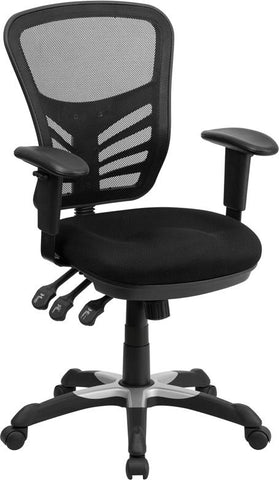 Flash Furniture Mid-Back Black Mesh Multifunction Executive Swivel Chair with Adjustable Arms - HL-0001-GG