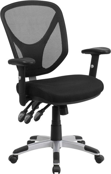 Flash Furniture Mid-Back Black Mesh Multifunction Swivel Task Chair with Adjustable Arms - GO-WY-89-GG