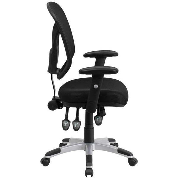 Flash Furniture Mid-Back Black Mesh Multifunction Swivel Task Chair with Adjustable Arms - GO-WY-89-GG