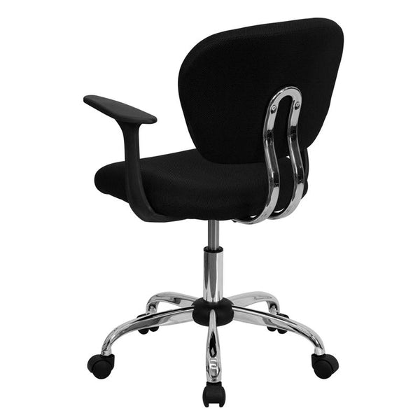 Flash Furniture Mid-Back Black Mesh Padded Swivel Task Chair with Chrome Base and Arms - H-2376-F-BK-ARMS-GG