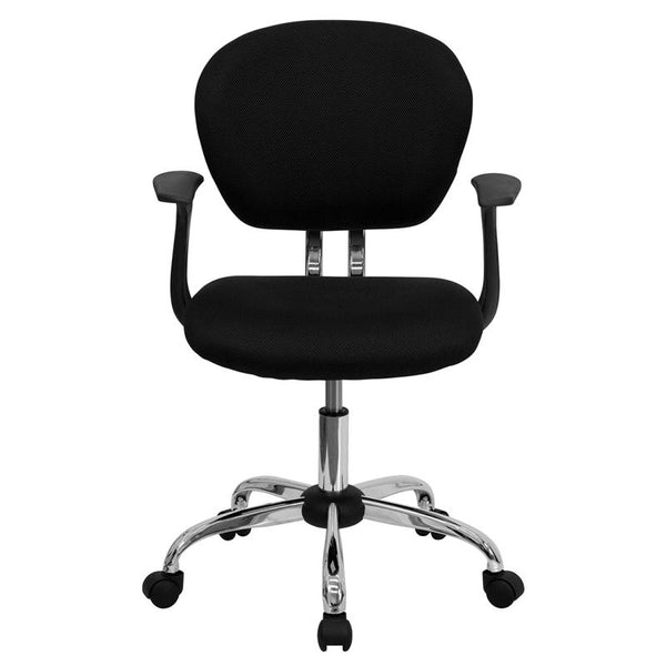 Flash Furniture Mid-Back Black Mesh Padded Swivel Task Chair with Chrome Base and Arms - H-2376-F-BK-ARMS-GG