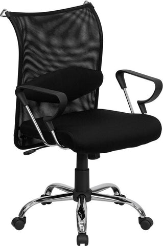 Flash Furniture Mid-Back Black Mesh Swivel Manager's Chair with Adjustable Lumbar Support and Arms - BT-2905-GG