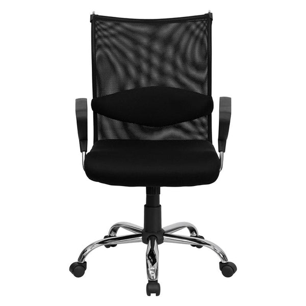 Flash Furniture Mid-Back Black Mesh Swivel Manager's Chair with Adjustable Lumbar Support and Arms - BT-2905-GG